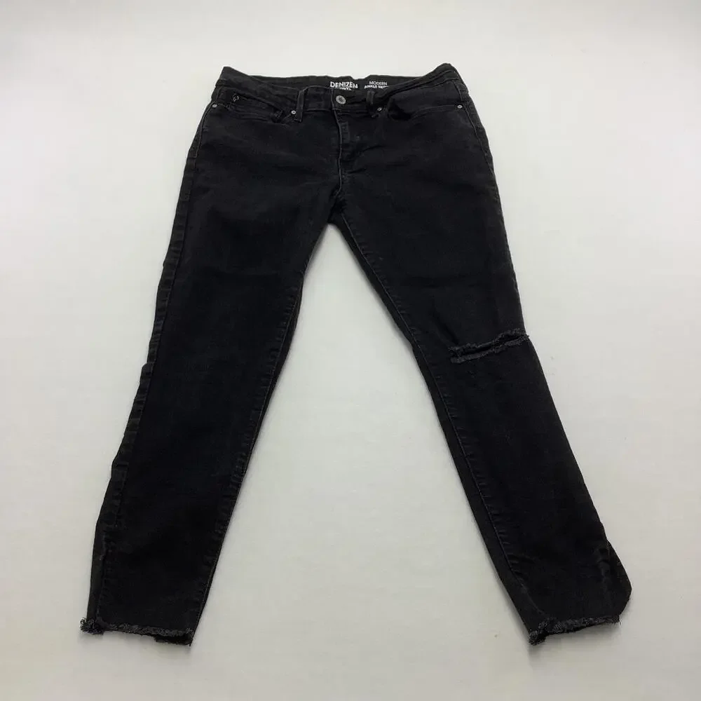 Denizen From Levis Ankle Skinny Jeans Womens 10 Black Charcoal Wash Distressed